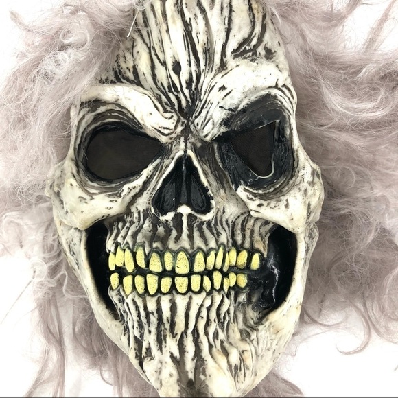 Easter Unlimited Scary Halloween Mask Evil Skeleton Gray Hair Horror Costume - Picture 2 of 8
